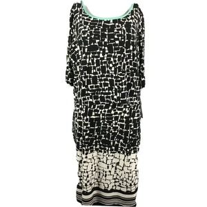 NWT‎ Sandra Darren Dress Womens Sz 16 Black White Patterned Stretch Short Sleeve